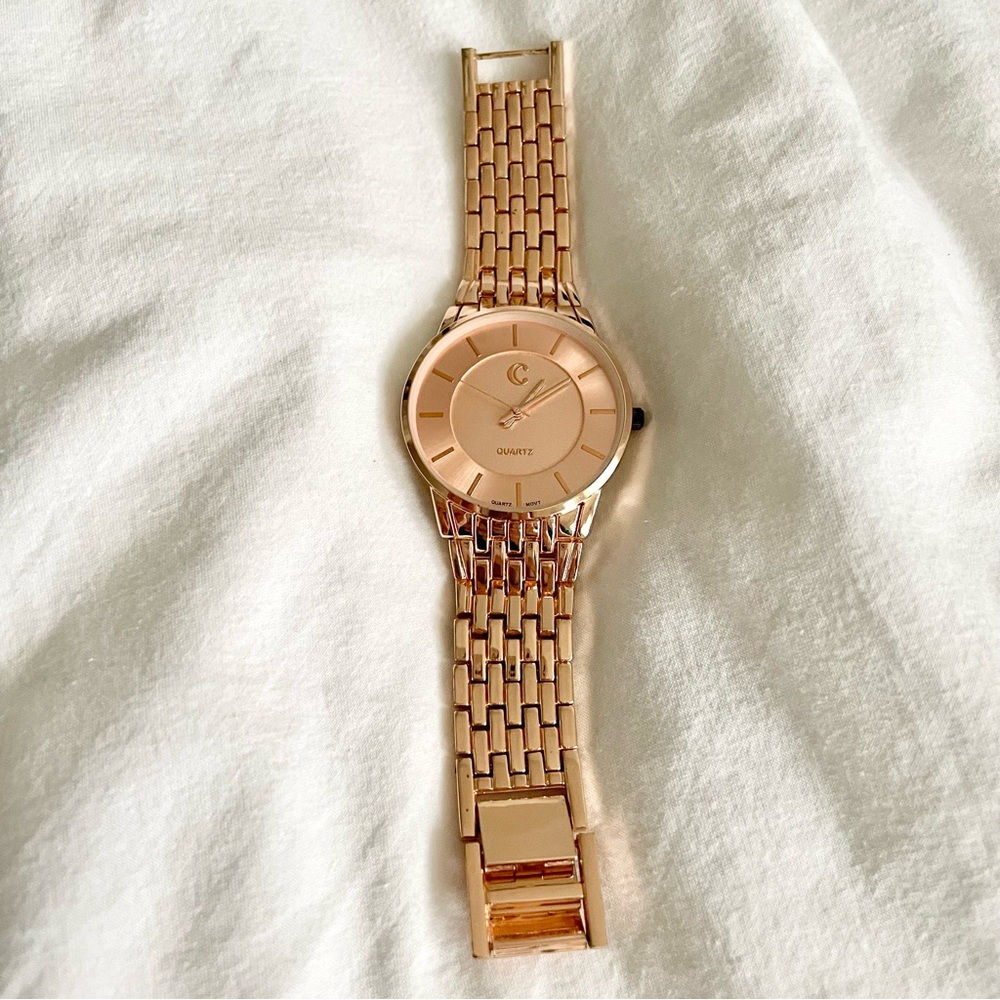 Rose Gold Boyfriend Wrist Watch Big Face Chain Link Charming Charlie Fashion